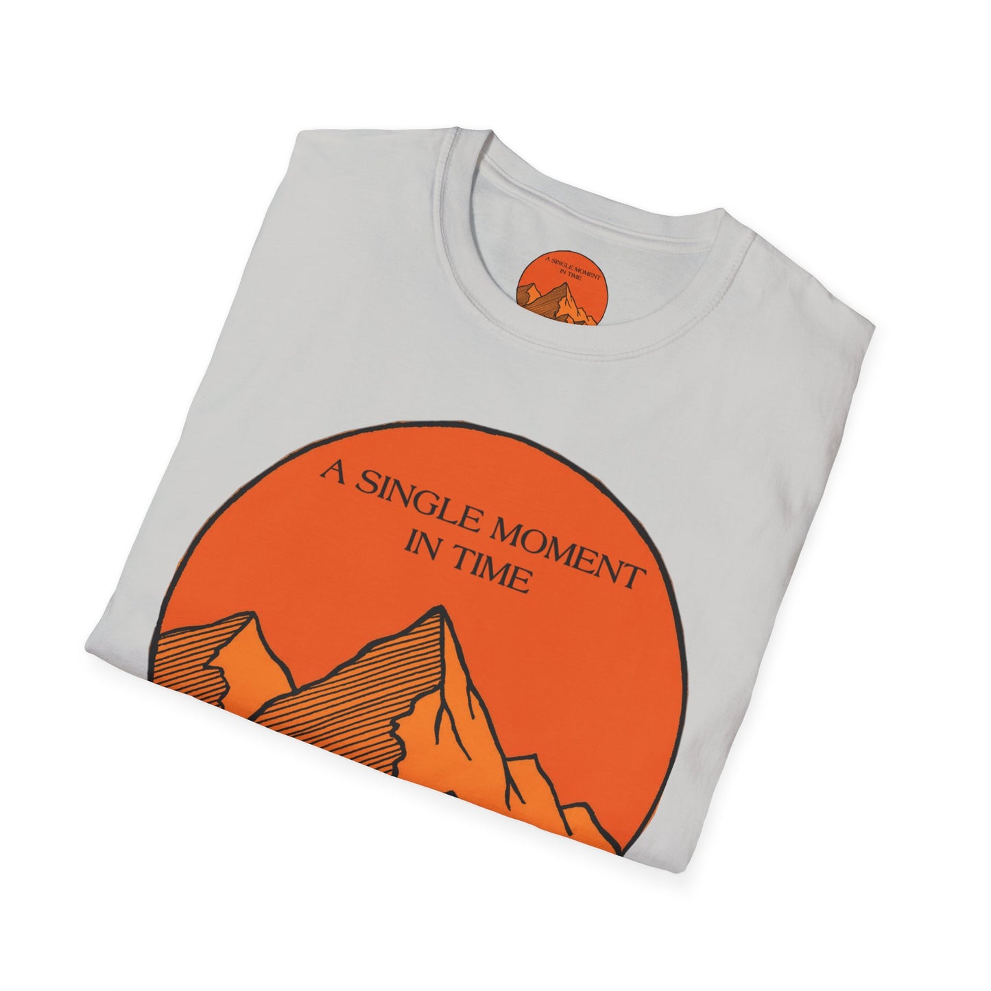 A Single Moment in Time Unisex Softstyle T-Shirt - Mountain Sunset Graphic Tee